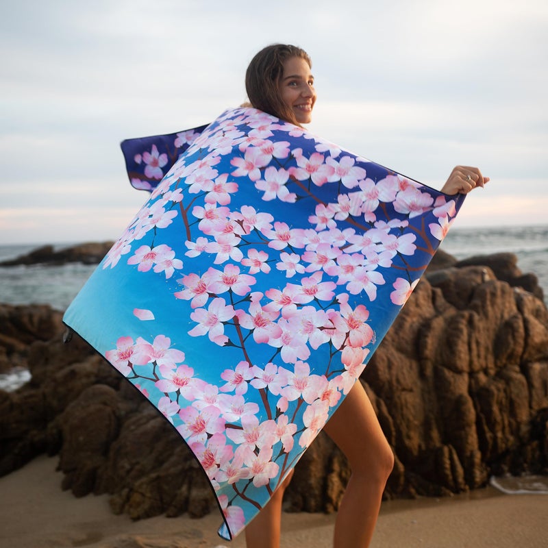 Elite Trend Quick Dry Towel Extra Large 78x35 Inch - Microfiber Beach Towel - Perfect for Beach, Travel, Swimming, Pool, Yoga, Hiking, Camping - Lightweight, Fast Drying, Compact for Adults (Sakura) - Image 3